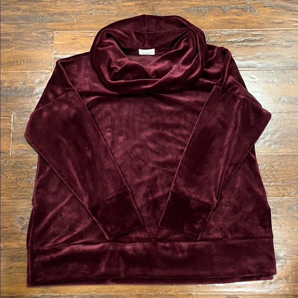Loveappella Women’s Velvet Cowl Neck Sweater in Deep Burgundy Size XL